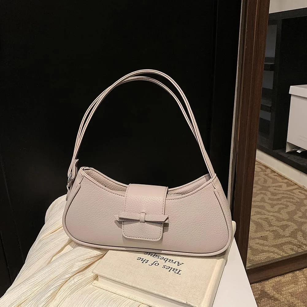 Women Casual Underarm Bag PU Leather Simple Armpit Bag Solid Color Stylish Cool Girl Handbag Travel Shopping Work Dat
