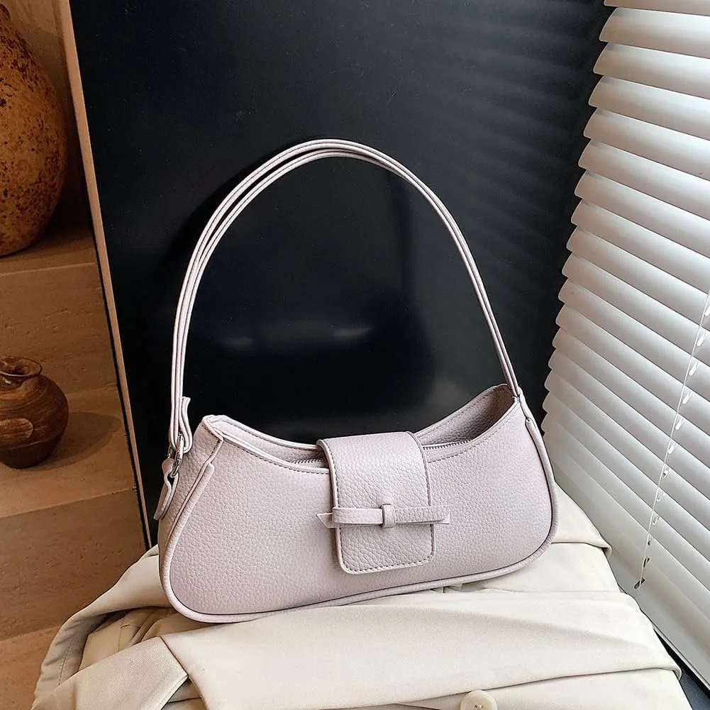 Women Casual Underarm Bag PU Leather Simple Armpit Bag Solid Color Stylish Cool Girl Handbag Travel Shopping Work Dat