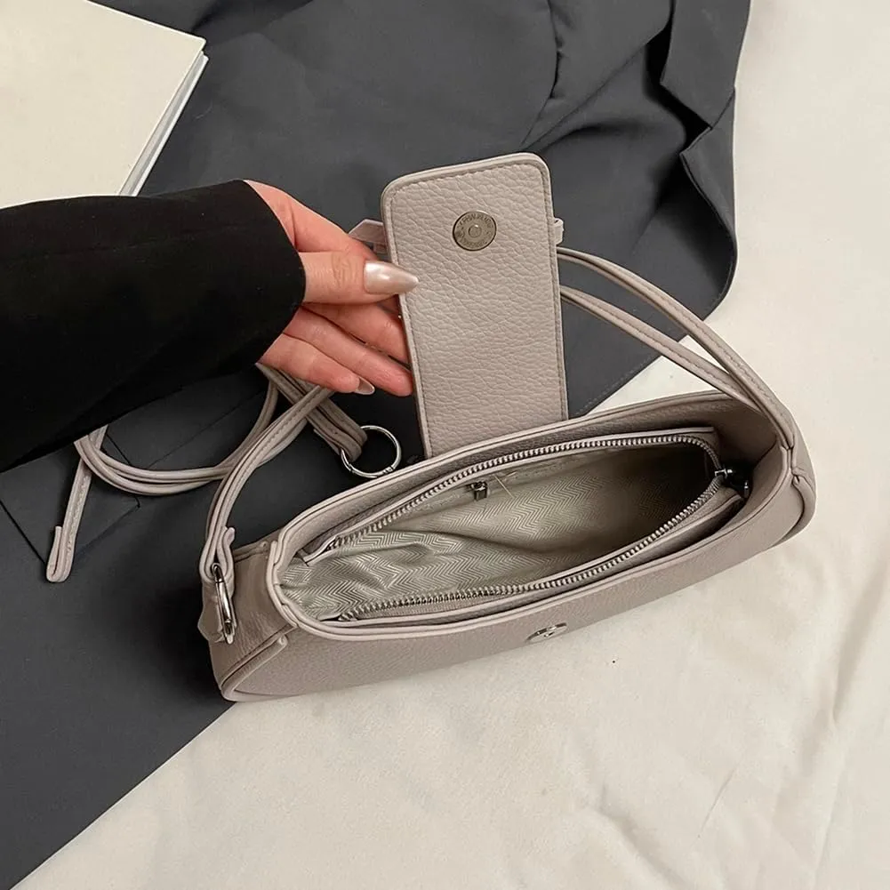 Women Casual Underarm Bag PU Leather Simple Armpit Bag Solid Color Stylish Cool Girl Handbag Travel Shopping Work Dat