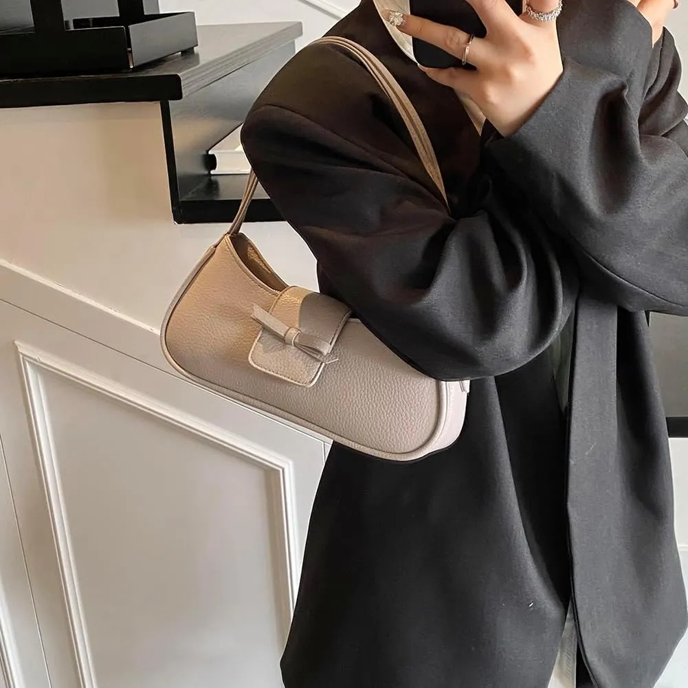 Women Casual Underarm Bag PU Leather Simple Armpit Bag Solid Color Stylish Cool Girl Handbag Travel Shopping Work Dat