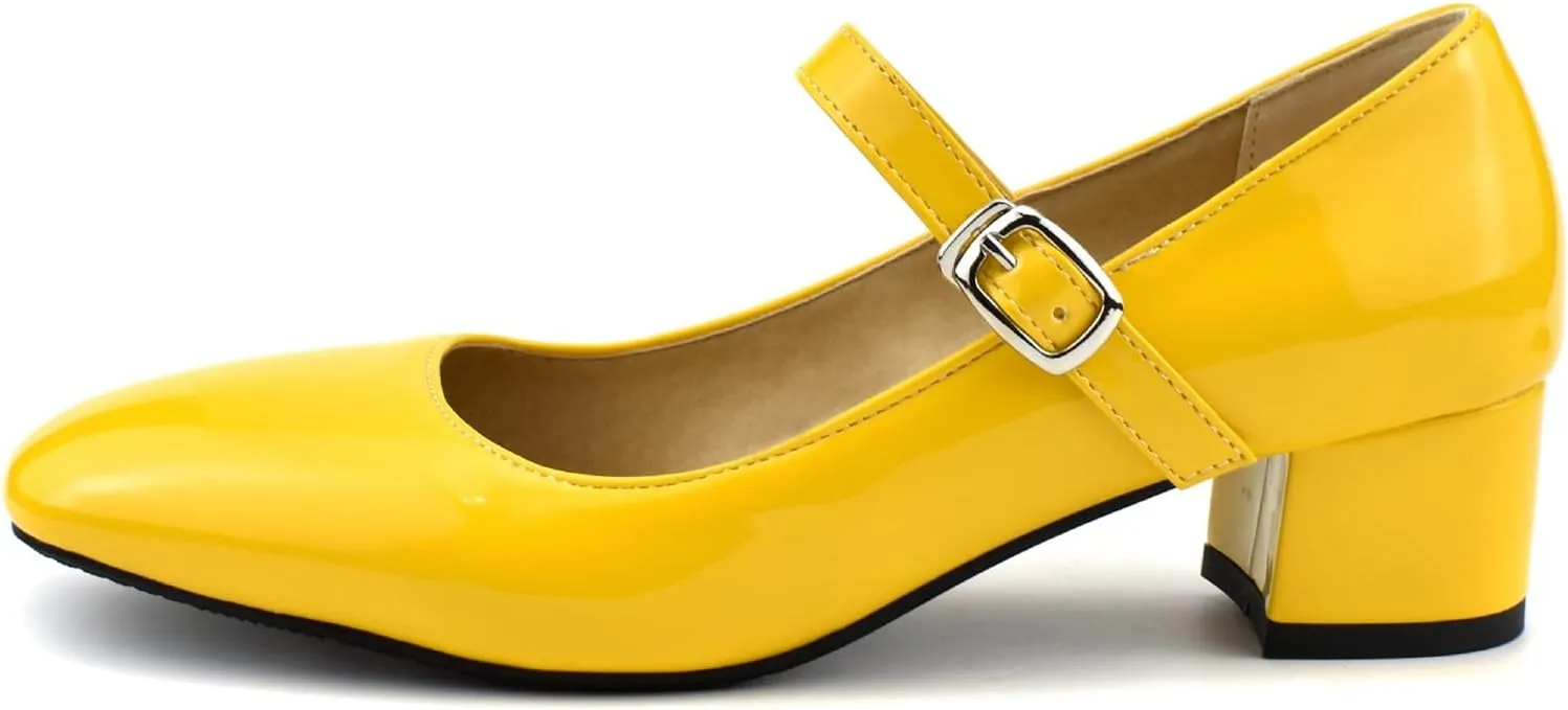 Women Closed Toe Low Heel Mary Janes Patent Leather Mid Block Heeled Casual Dressy Office Pumps Shoes