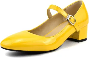 Women Closed Toe Low Heel Mary Janes Patent Leather Mid Block Heeled Casual Dressy Office Pumps Shoes