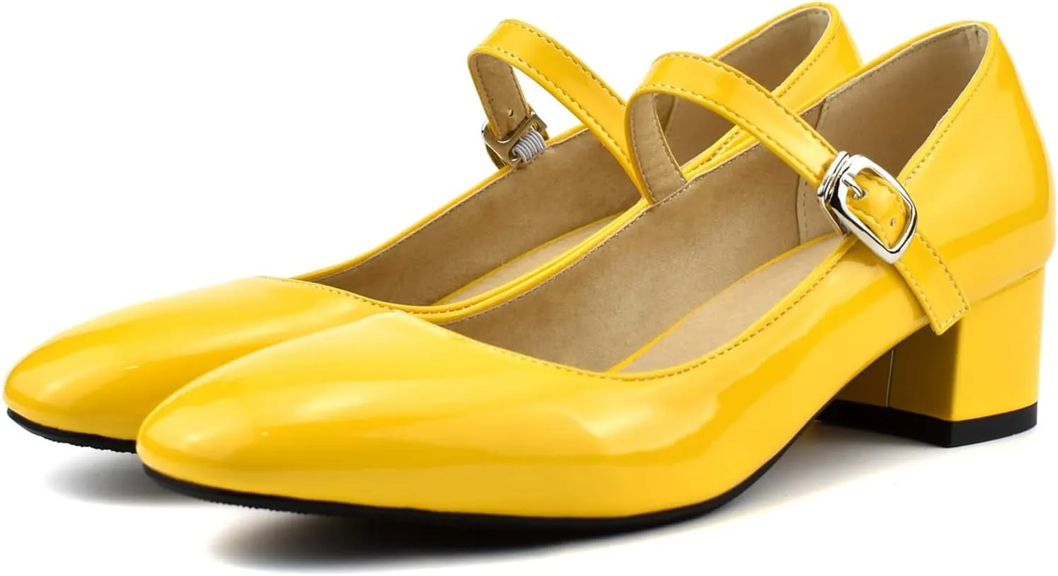 Women Closed Toe Low Heel Mary Janes Patent Leather Mid Block Heeled Casual Dressy Office Pumps Shoes