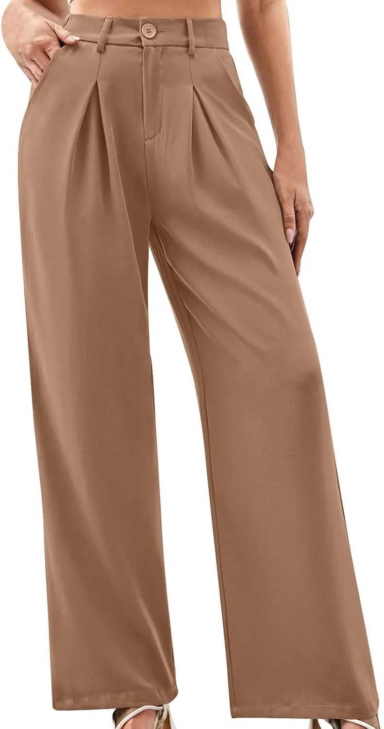 Women High Waist Palazzo Pants Casual Wide Leg Trousers Button Down Loose Work Office Business Suit Pants