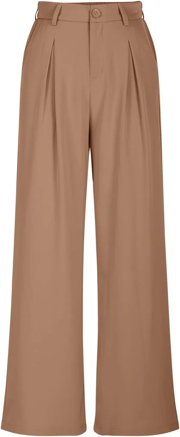 Women High Waist Palazzo Pants Casual Wide Leg Trousers Button Down Loose Work Office Business Suit Pants