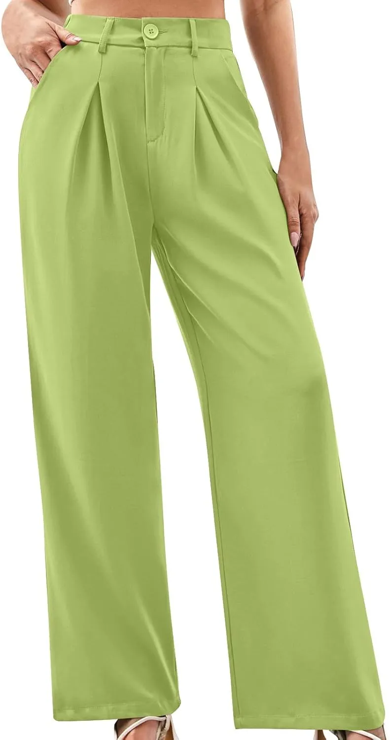 Women High Waist Palazzo Pants Casual Wide Leg Trousers Button Down Loose Work Office Business Suit Pants