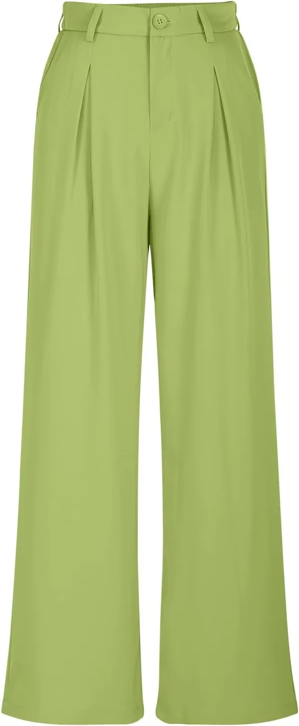Women High Waist Palazzo Pants Casual Wide Leg Trousers Button Down Loose Work Office Business Suit Pants