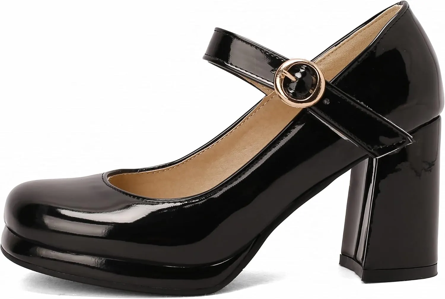 Women Retro Mary Jane Shoes Chunky High Block Heels Patent Leather Buckle Strap Closed Toe Platform Pumps Dress Work Shoes