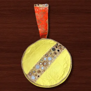 Women Saffron Wrist Bag | Mirror Work & Pearl Embellishments | Wedding Apt