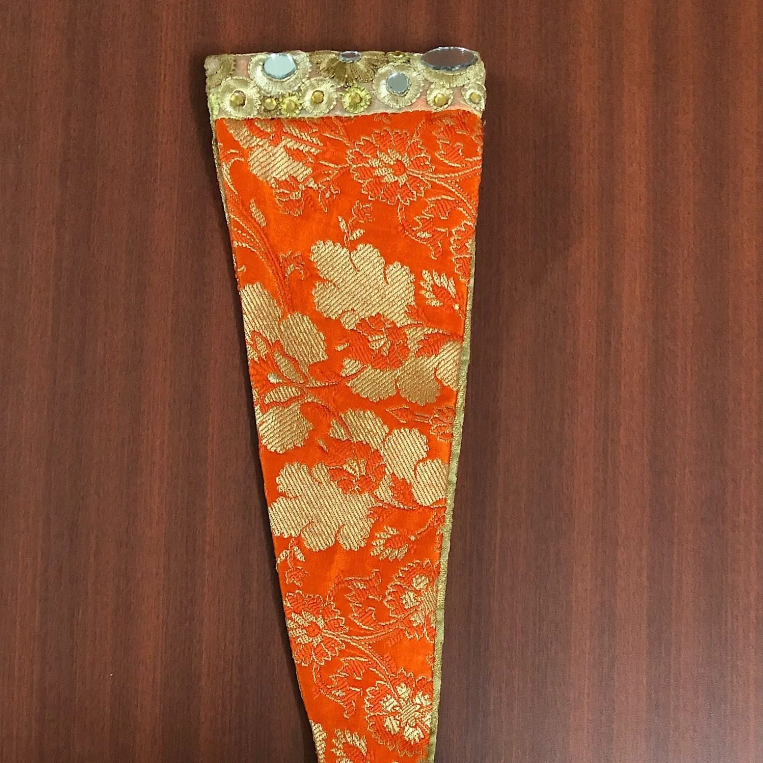 Women Saffron Wrist Bag | Mirror Work & Pearl Embellishments | Wedding Apt