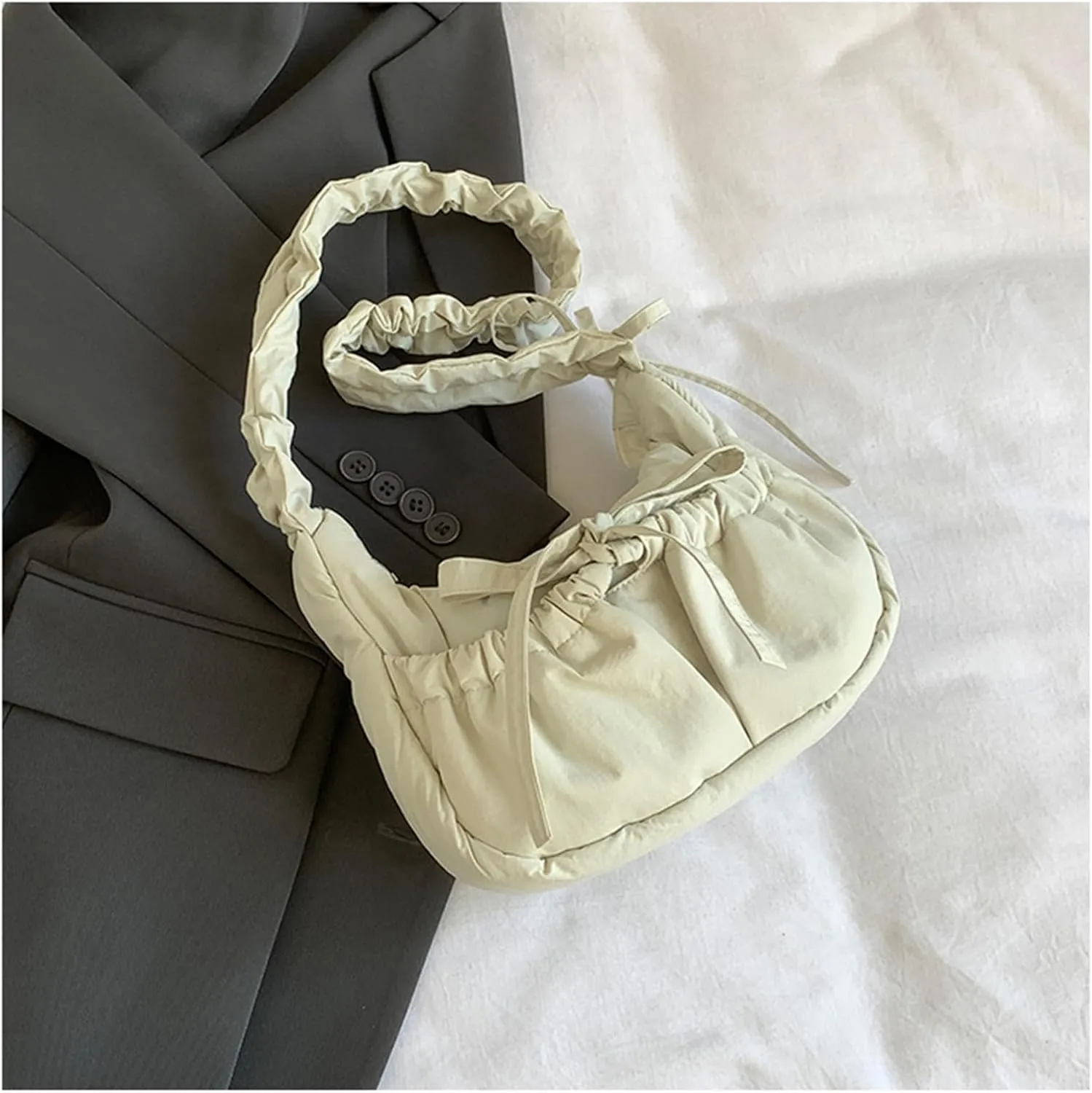 Women Shoulder Bag Lovely Bows Armpit Bag Korean Styles Messengers Bag Shopping Bag Drawstring Crossbody Bag for Daily
