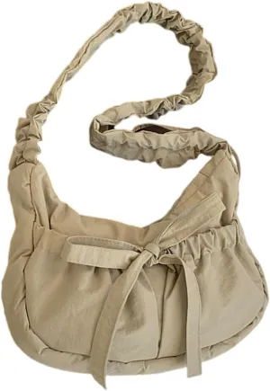 Women Shoulder Bag Lovely Bows Armpit Bag Korean Styles Messengers Bag Shopping Bag Drawstring Crossbody Bag for Daily