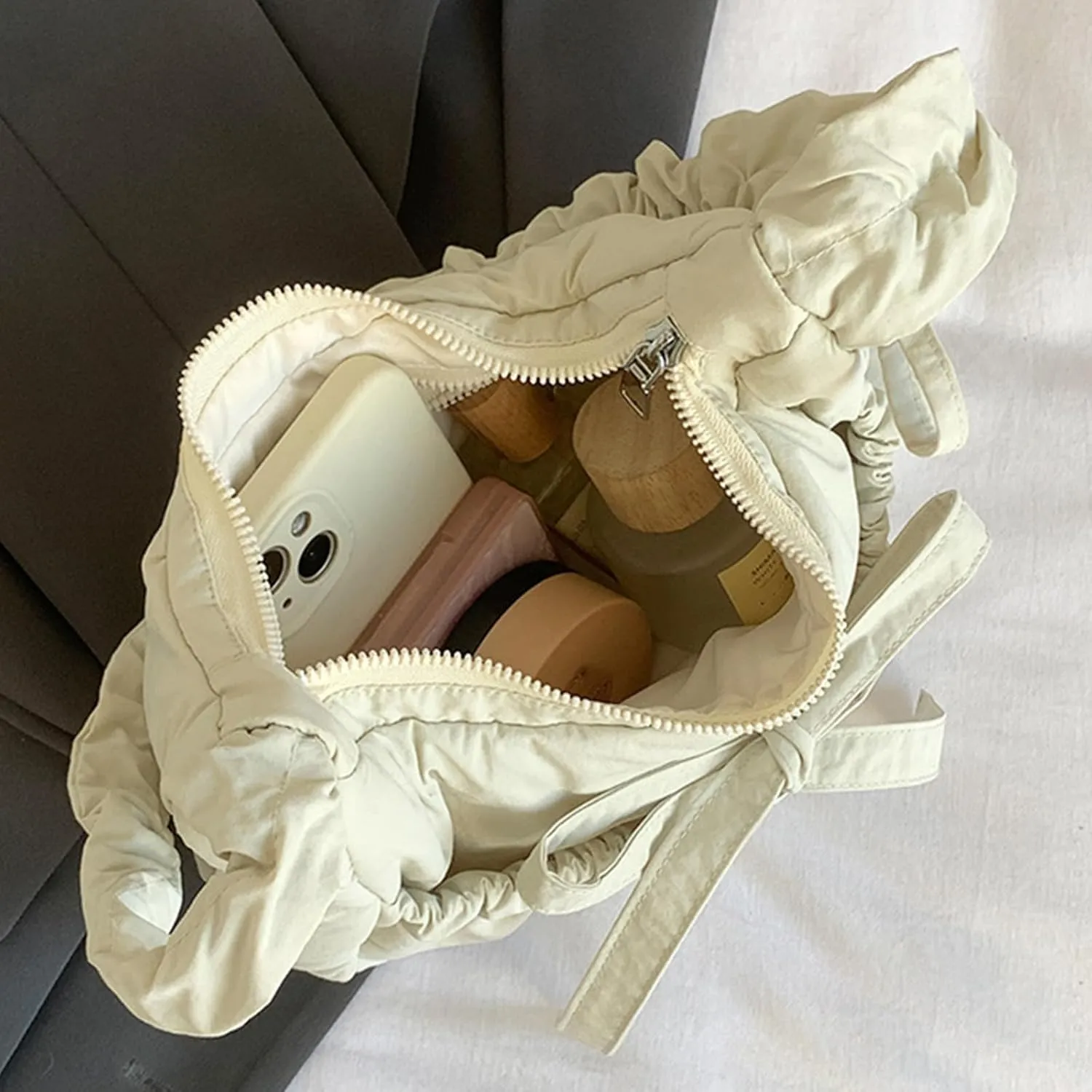 Women Shoulder Bag Lovely Bows Armpit Bag Korean Styles Messengers Bag Shopping Bag Drawstring Crossbody Bag for Daily