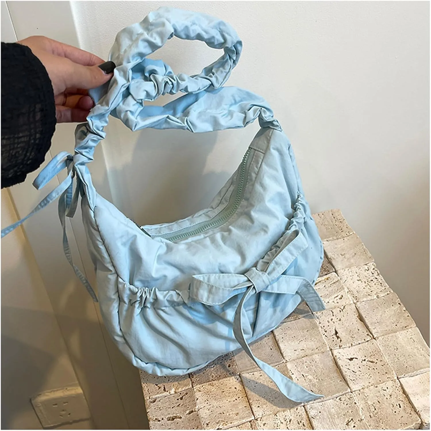 Women Shoulder Bag Lovely Bows Armpit Bag Korean Styles Messengers Bag Shopping Bag Drawstring Crossbody Bag for Daily