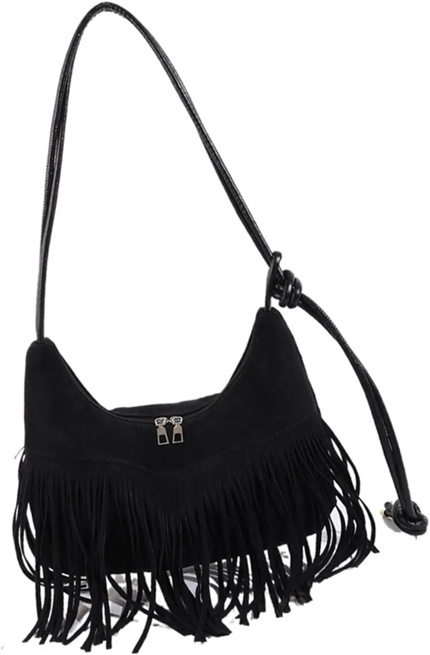 Women Shoulder Bag Simple Armpit Bag Tassels Underarm Bag Commuting Bag Large Capacity Crossbody Bag for Everyday