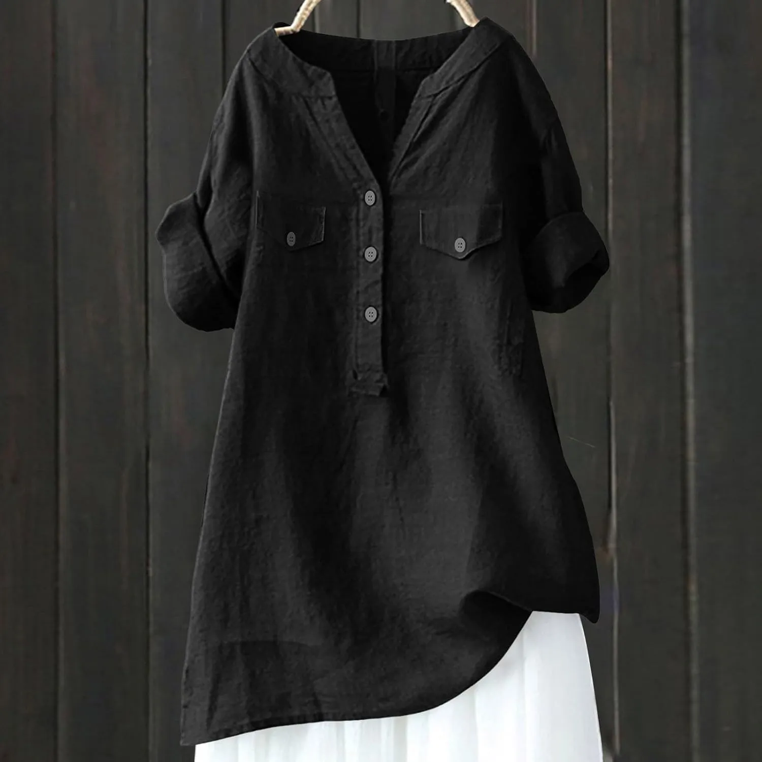 Women Summer Beach Linen Henley Shirts Short Sleeve Button v Neck Tunic Blouses 2025 Trendy Casual Loose Dressy Tops
