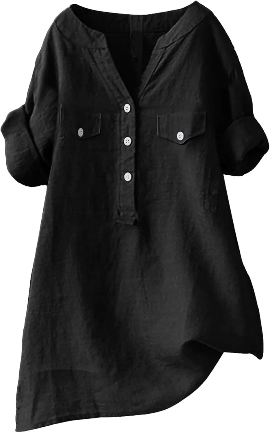 Women Summer Beach Linen Henley Shirts Short Sleeve Button v Neck Tunic Blouses 2025 Trendy Casual Loose Dressy Tops