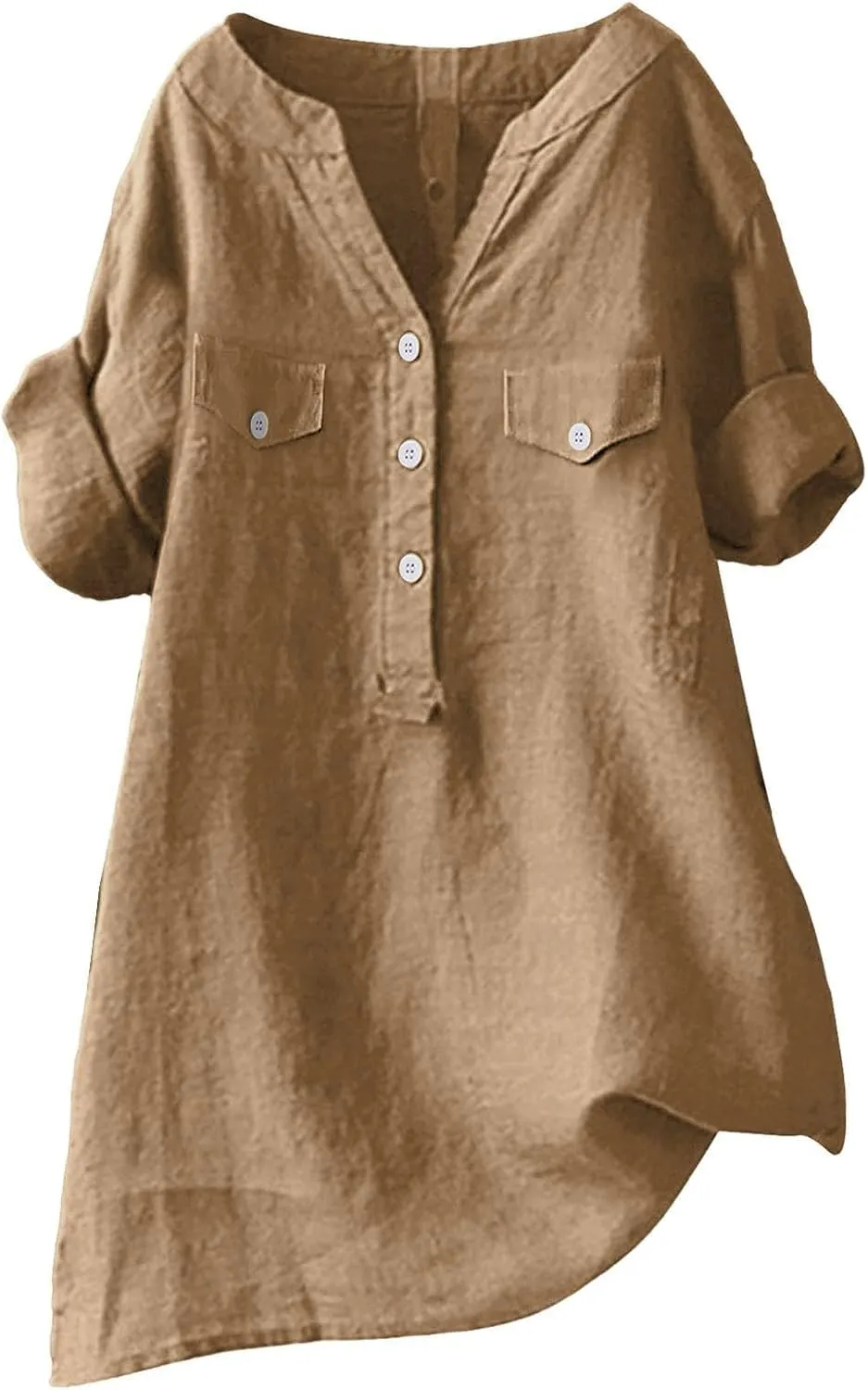 Women Summer Beach Linen Henley Shirts Short Sleeve Button v Neck Tunic Blouses 2025 Trendy Casual Loose Dressy Tops