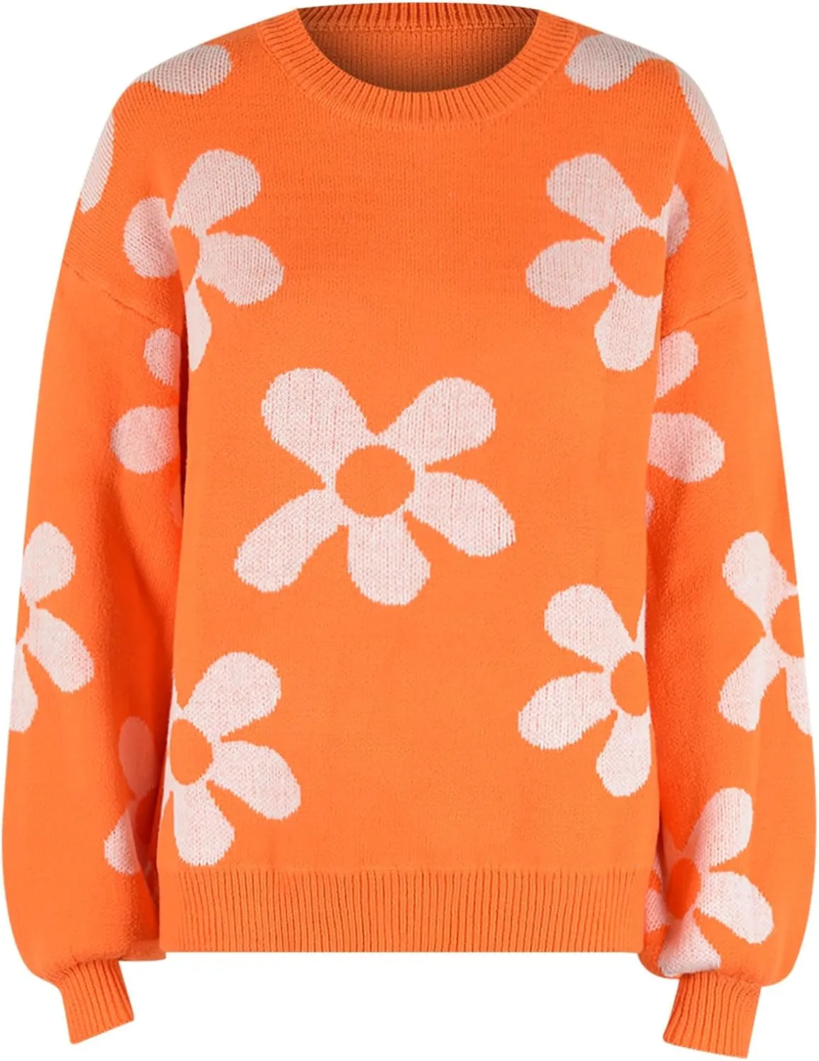 Women's Casual Flower Knitted Sweaters Crewneck Long Sleeve Chunky Cable Knit Pullover 2023 Fashion Clothes