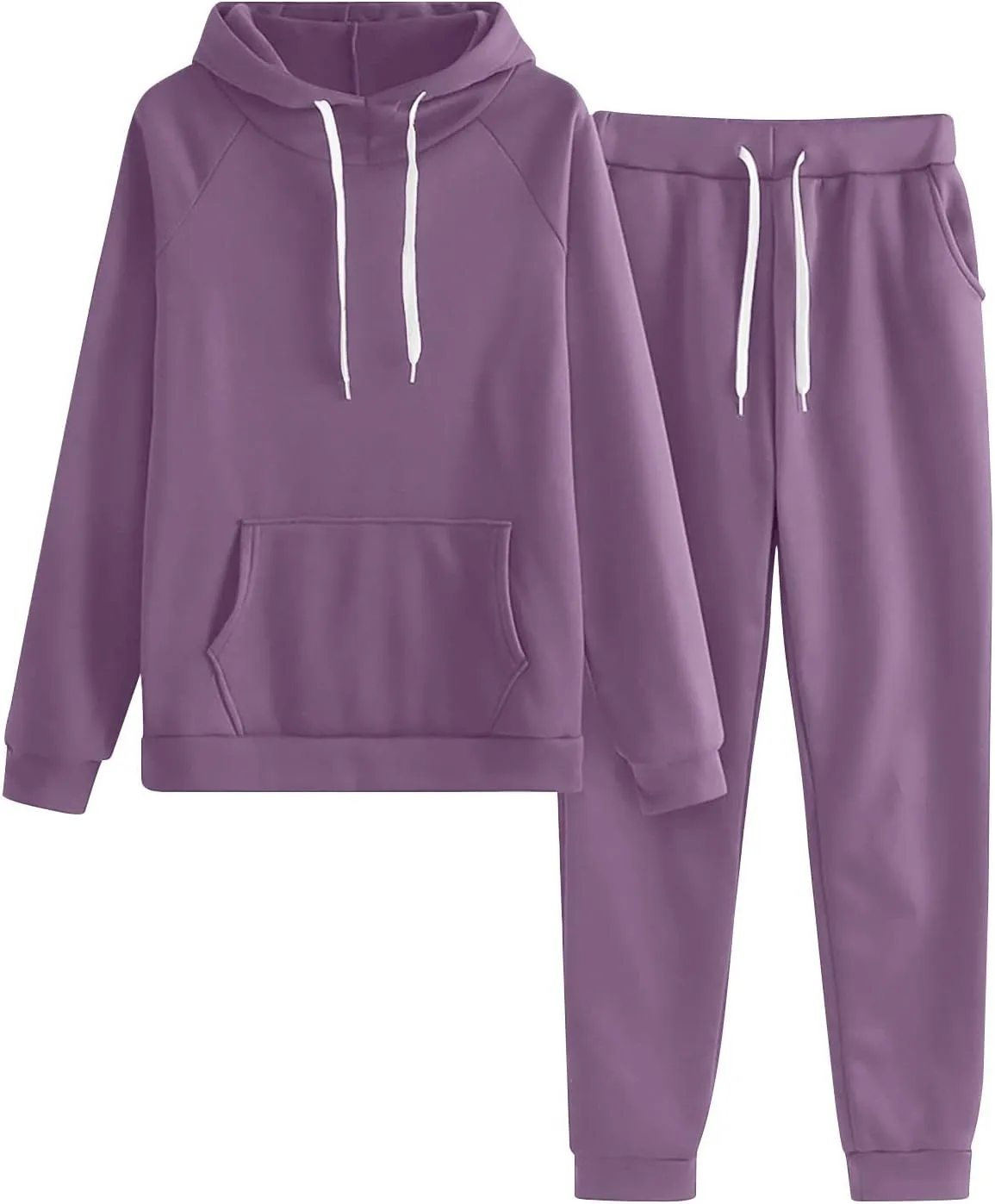Women's Casual Solid Hooded Drawstring Loose Long Sleeve Sweatshirt Tops And Long Pants Set Suits