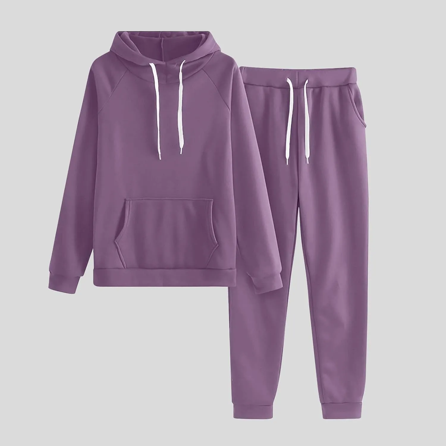 Women's Casual Solid Hooded Drawstring Loose Long Sleeve Sweatshirt Tops And Long Pants Set Suits