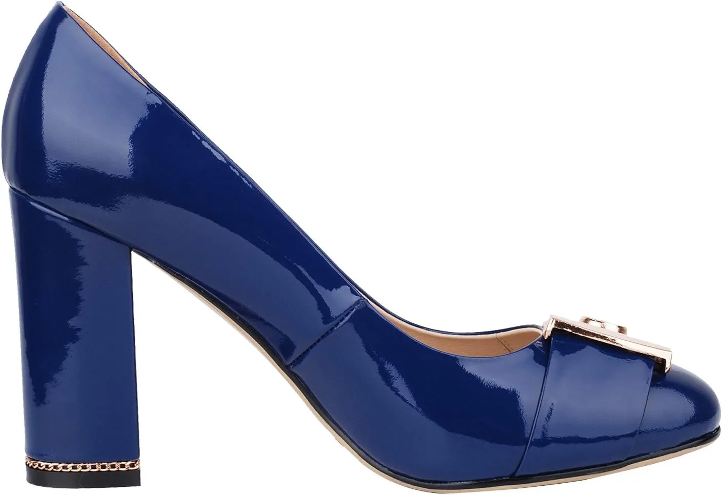 Women's Chunky Heel Ornament Decoration Genuine Leather Dress Pumps Shoes for Official Occasion
