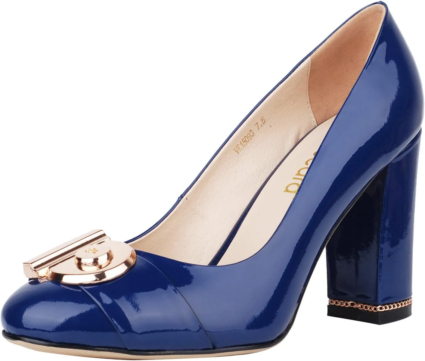 Women's Chunky Heel Ornament Decoration Genuine Leather Dress Pumps Shoes for Official Occasion