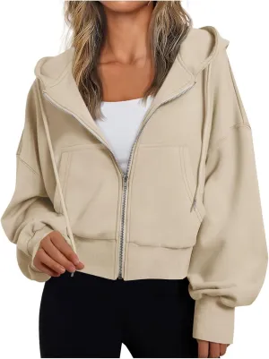 Womens Classic Fall Winter Sweatshirt Thicken Warm Cozy Soft Sweatshirts Long Sleeve Zip Up Hoodies with Pockets