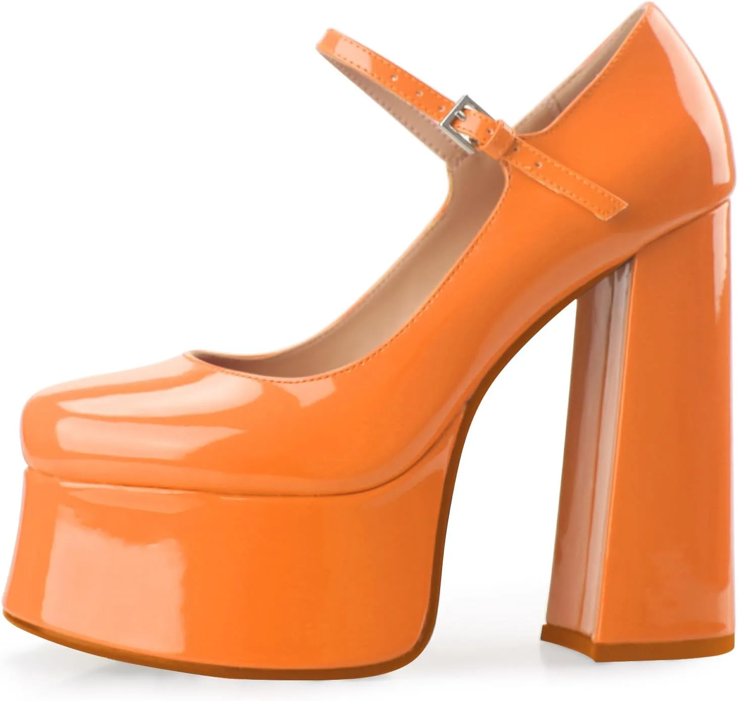 Women's Dressy Platform Chunky High Heels Patent Leather Ankle Strap Closed Toe Heeled Mary Jane Pumps Shoes