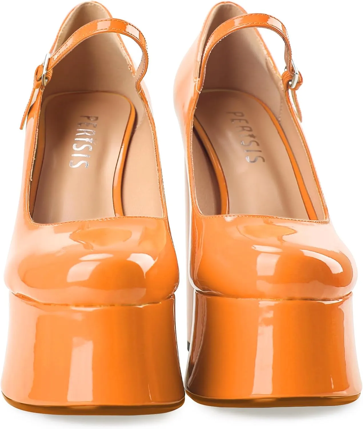 Women's Dressy Platform Chunky High Heels Patent Leather Ankle Strap Closed Toe Heeled Mary Jane Pumps Shoes