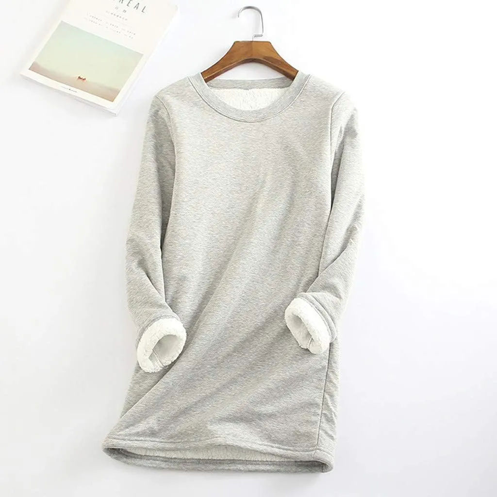 Womens Fall Winter Shirts 2023 Long Sleeve Crewneck Solid Sweatshirt Pullover Thickened and Lamb Wool Warm Clothes