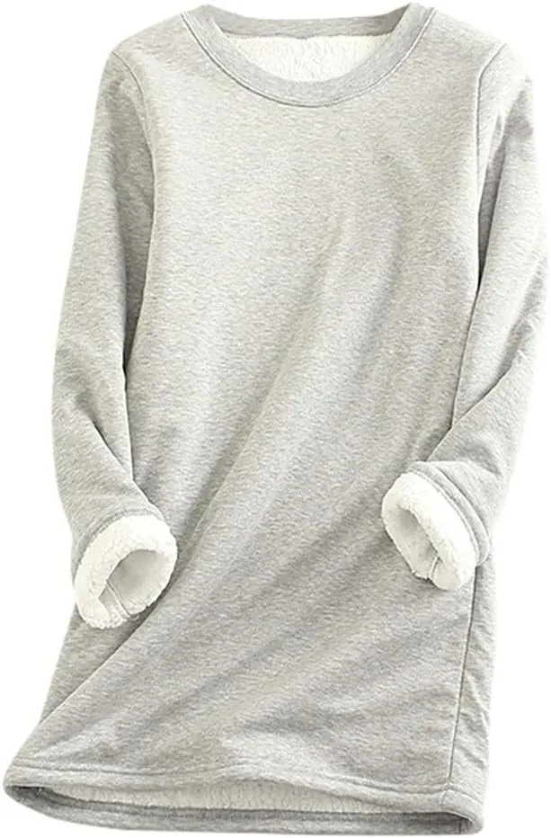 Womens Fall Winter Shirts 2023 Long Sleeve Crewneck Solid Sweatshirt Pullover Thickened and Lamb Wool Warm Clothes