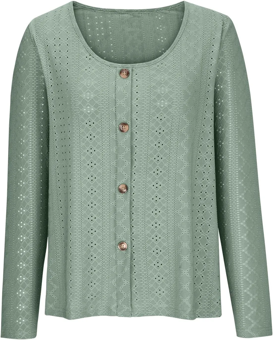 Womens Fashion Tops Eyelet Embroidery Long Sleeve Button Dwon Shirts Loose Casual 2024 Fall Clothes Comfy Shirt