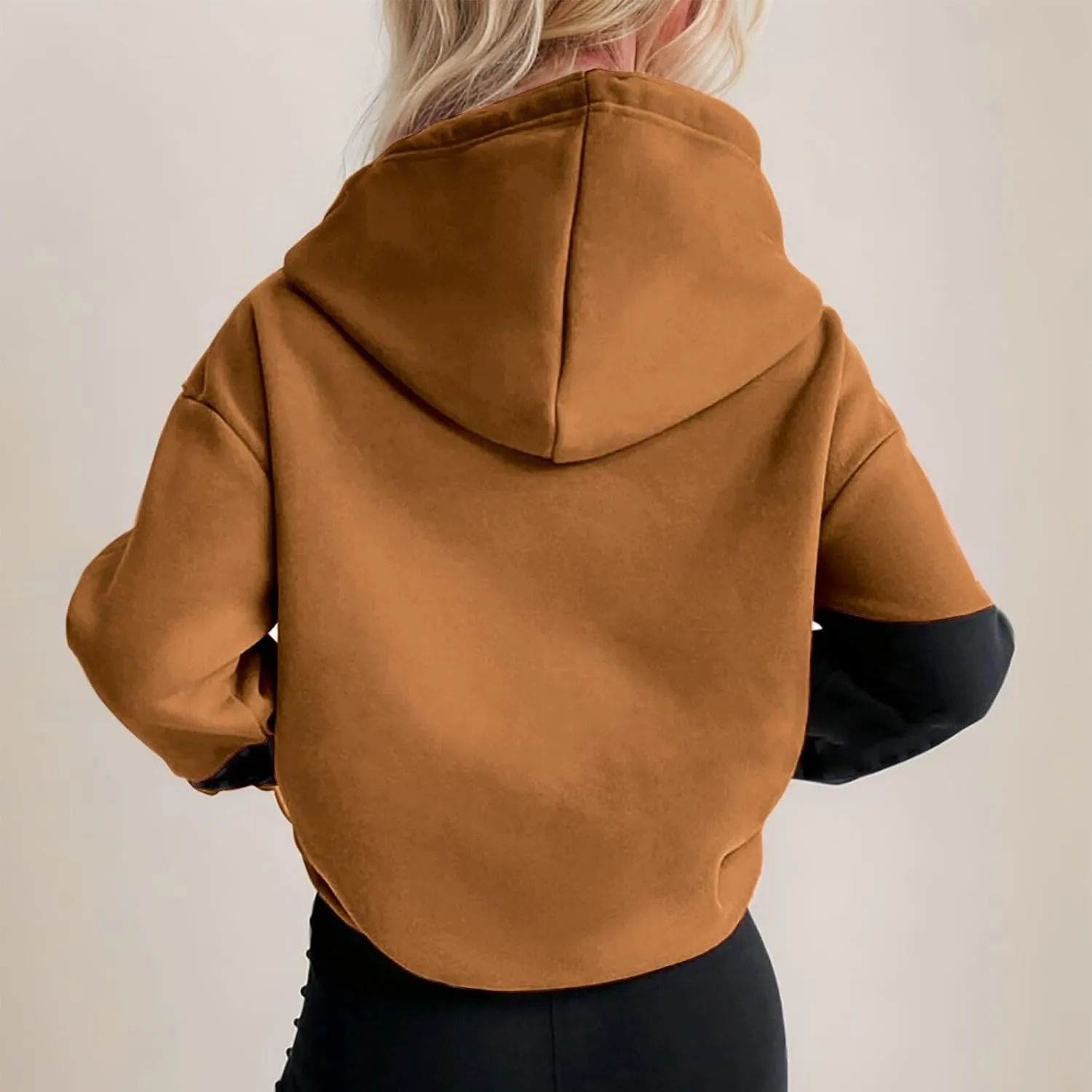 Womens Fashionable Hoodies Color Blocked Sweatshirts Drawstring Hooded Pullover with Pocket Casual Fall Outfits