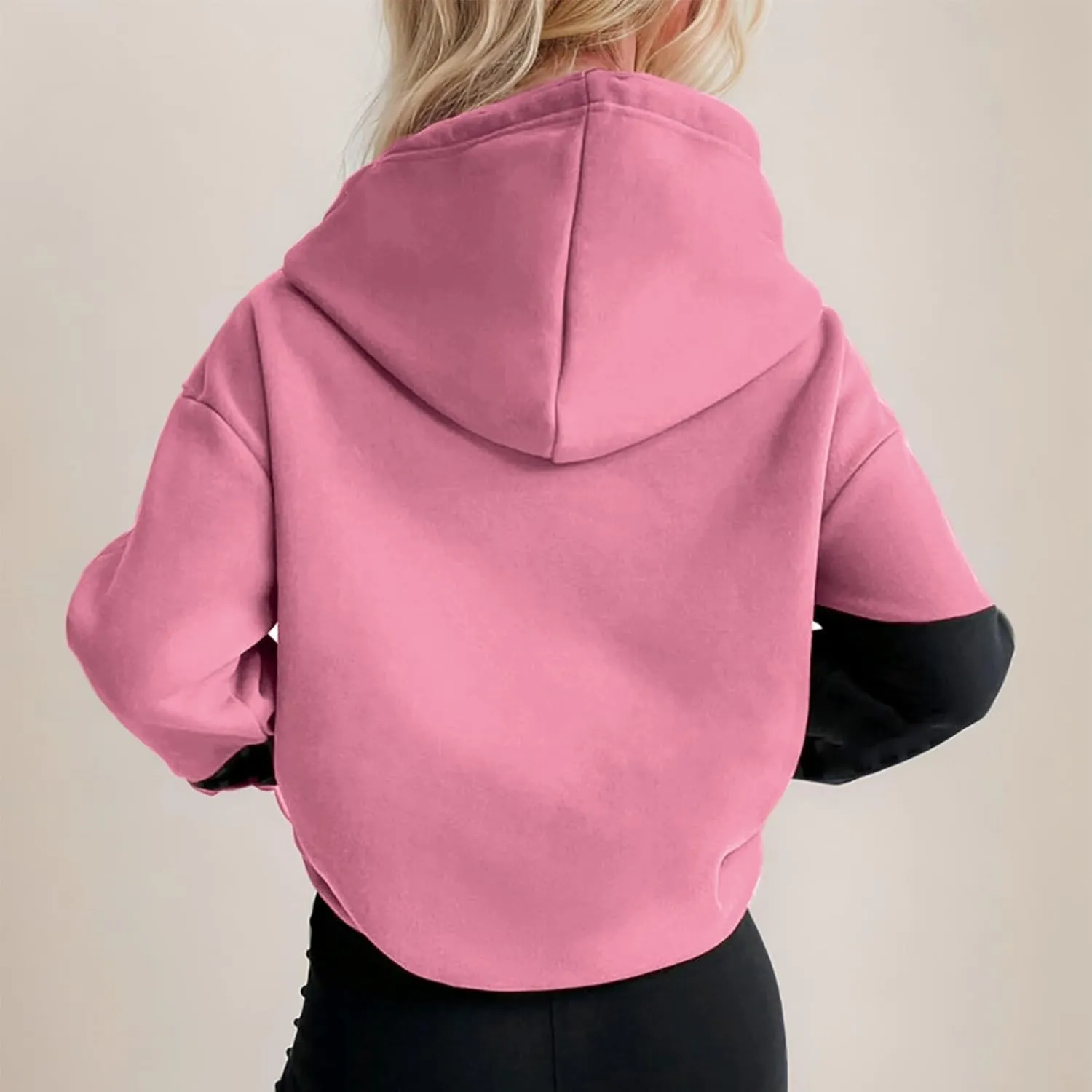 Womens Fashionable Hoodies Color Blocked Sweatshirts Drawstring Hooded Pullover with Pocket Casual Fall Outfits