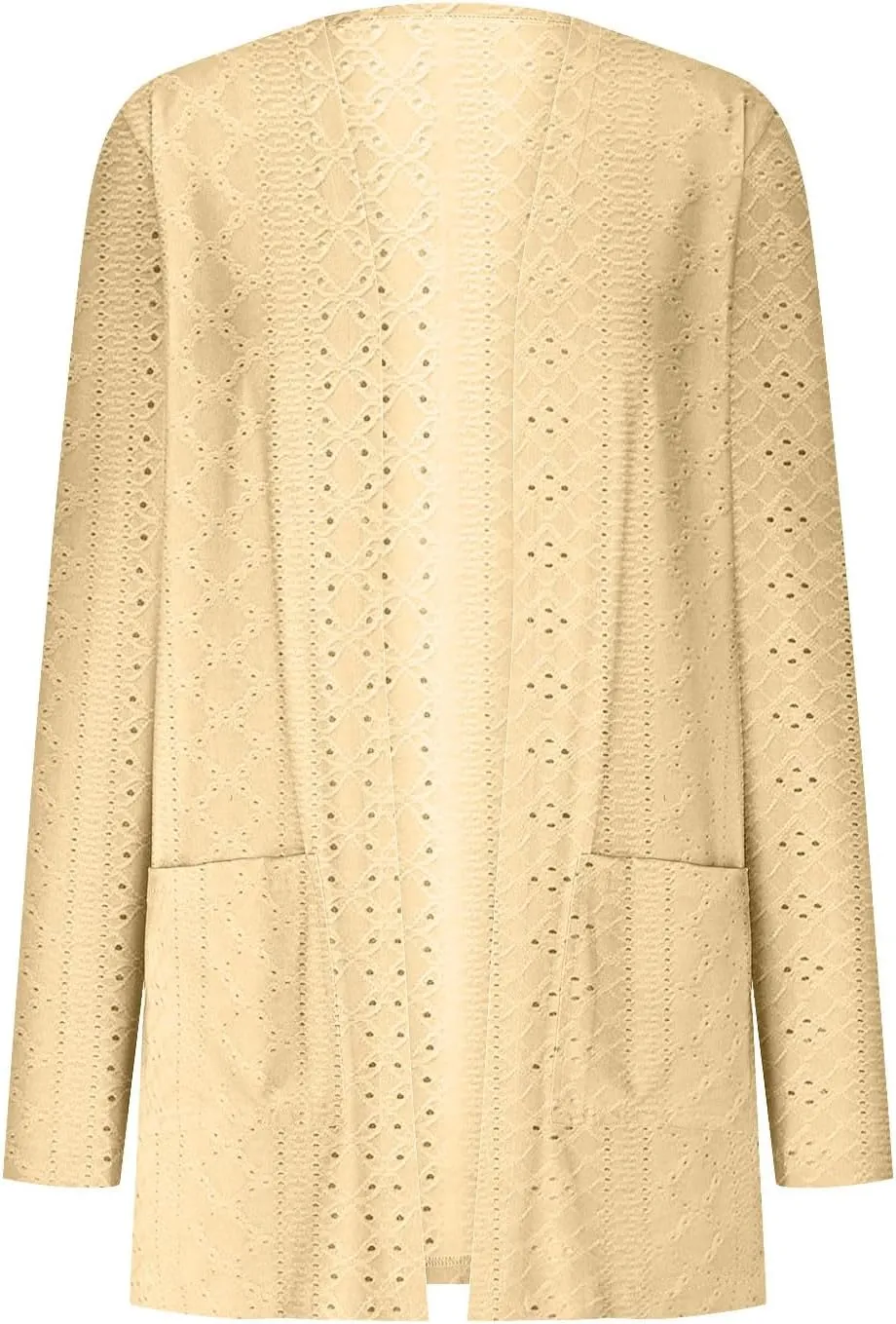 Women's Lightweight Open Front Cardigan Long Sleeve Sweater Long Sleeve Casual Eyelet Sweater with Pockets