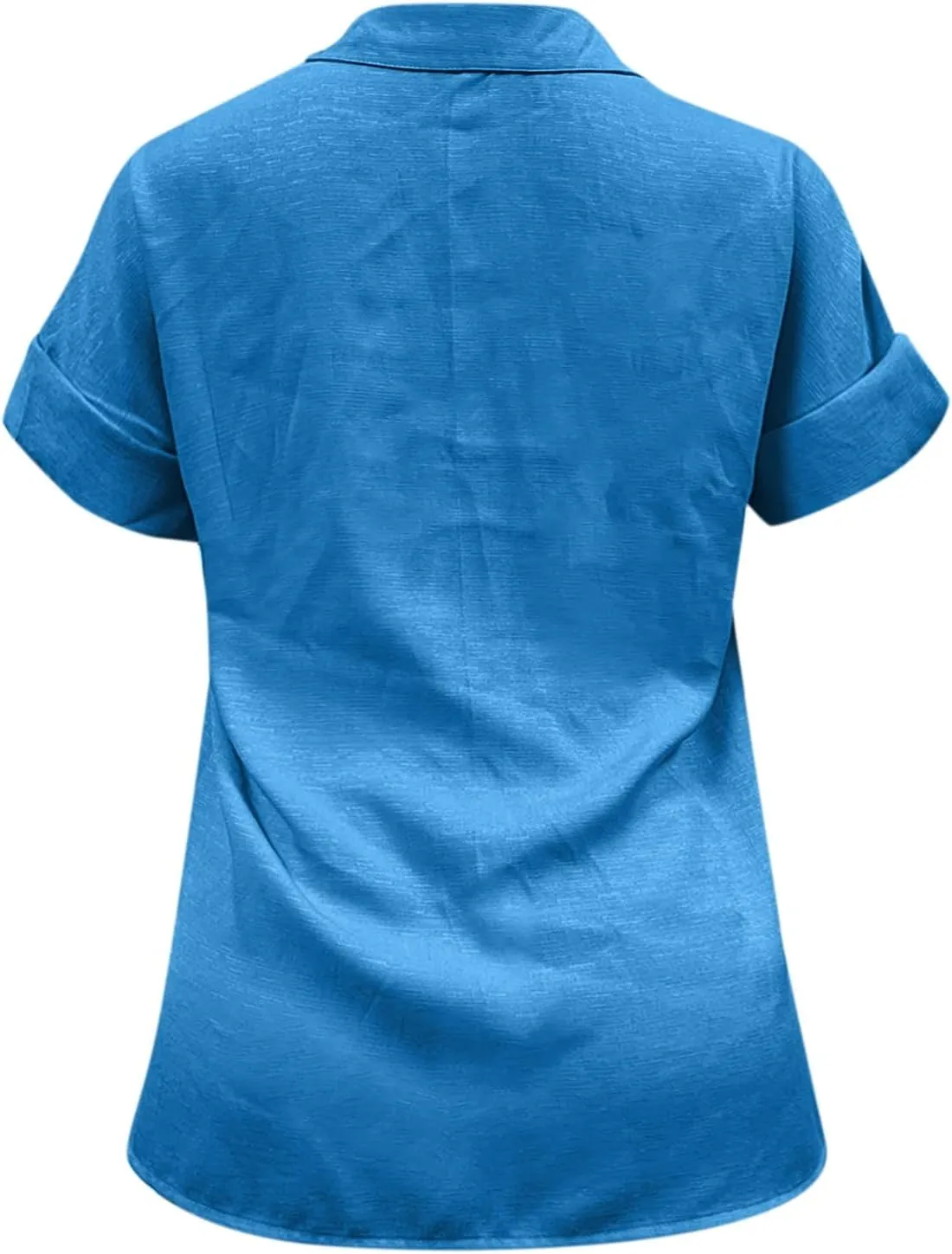 Womens Linen Button Down Shirt Casual Summer Tops Short Sleeve T-Shirt Loose Fit V Neck Collared Tunic Blouse W/Pocket