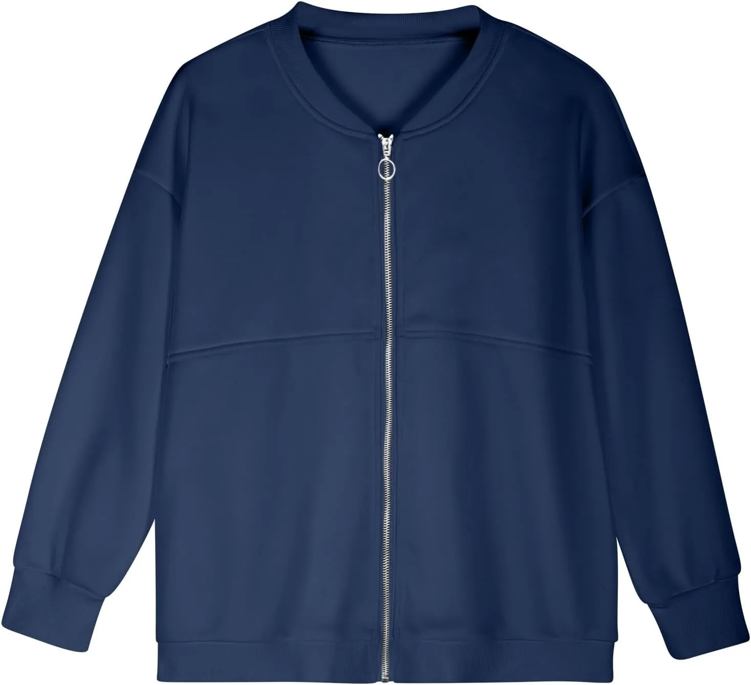 Women's Long Sleeve Full Zipper Sweatshirt Casual Pullover Tops Loose Fashion Casual Jackets with Pocket