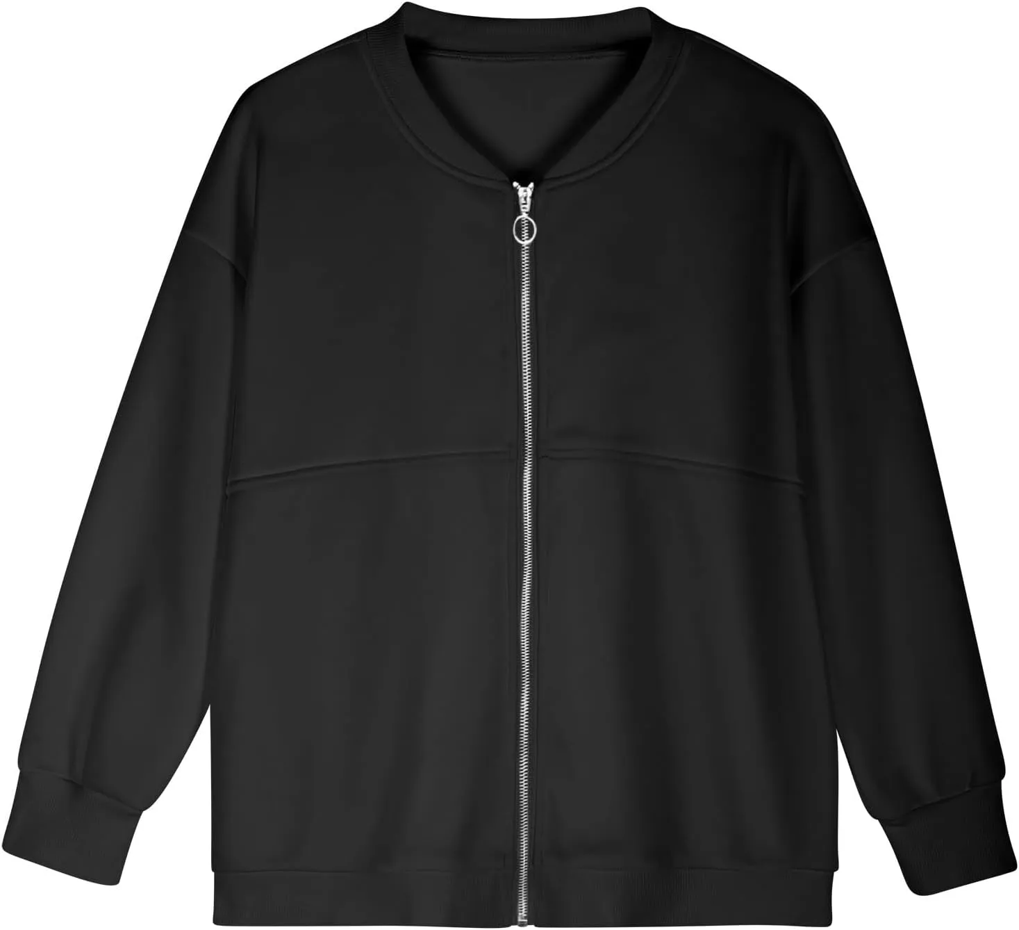 Women's Long Sleeve Full Zipper Sweatshirt Casual Pullover Tops Loose Fashion Casual Jackets with Pocket