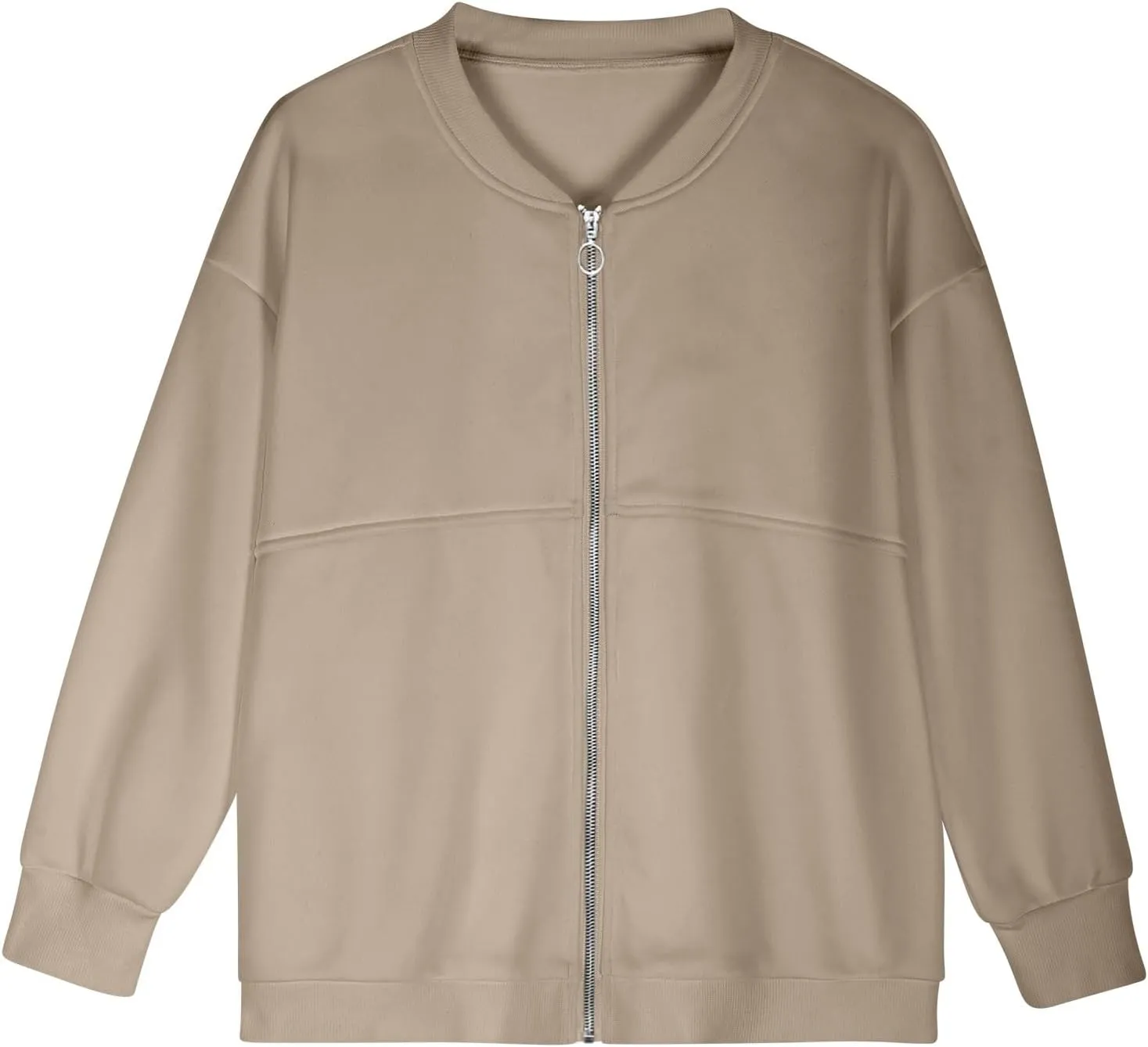 Women's Long Sleeve Full Zipper Sweatshirt Casual Pullover Tops Loose Fashion Casual Jackets with Pocket