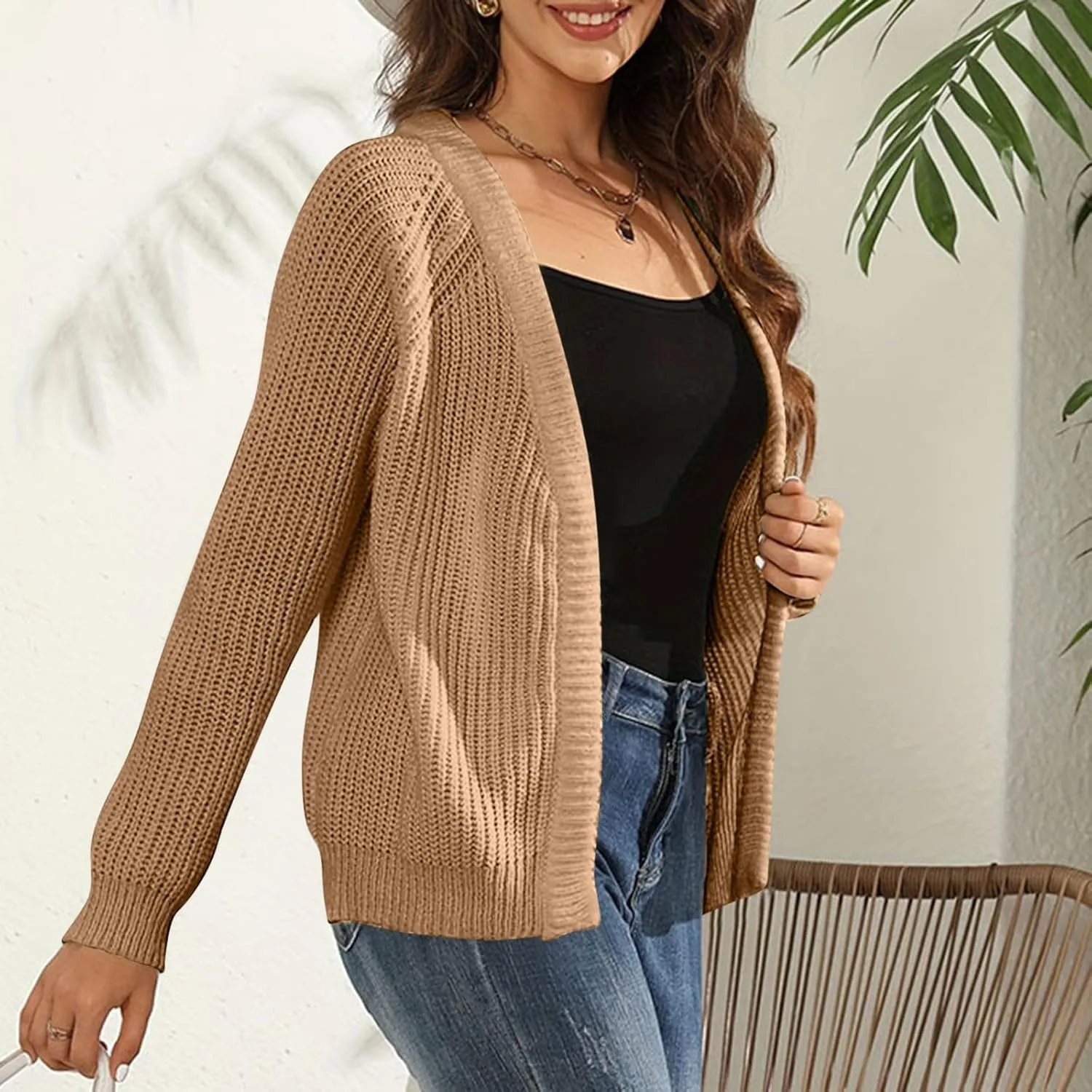 Women's Open Front Cardigan Long Sleeve Trendy Casual Outwear Loose Soft Cable Knit Sweaters