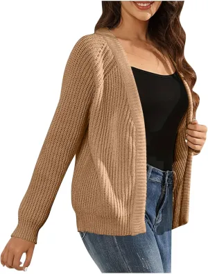Women's Open Front Cardigan Long Sleeve Trendy Casual Outwear Loose Soft Cable Knit Sweaters
