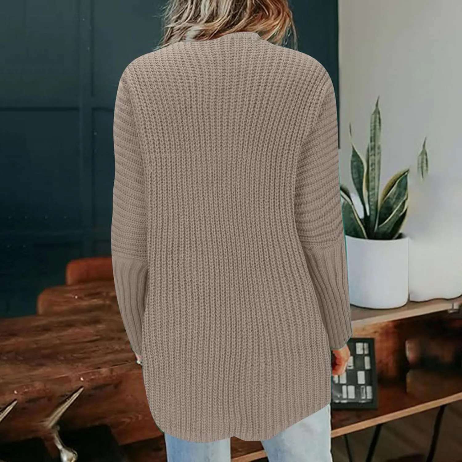Womens Oversized Open Front Sweaters Lightweight Fashion Cardigan Loose Outwear with Pockets