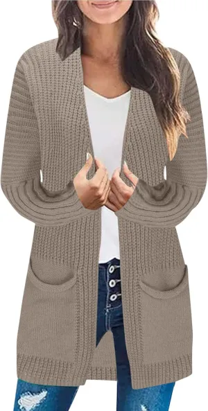 Womens Oversized Open Front Sweaters Lightweight Fashion Cardigan Loose Outwear with Pockets