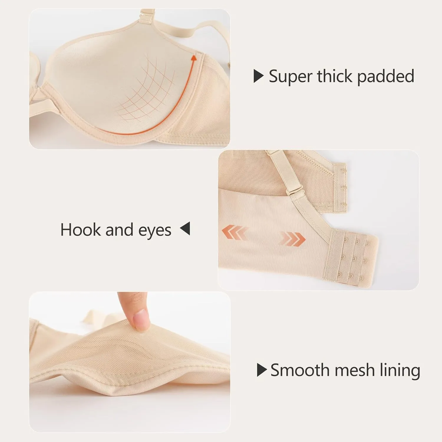 Women's Push Up Bra Add 2 Cup Sizes Super Deep V Plunge Padded Bra Comfort Support Underwire Back Smoothing Bras