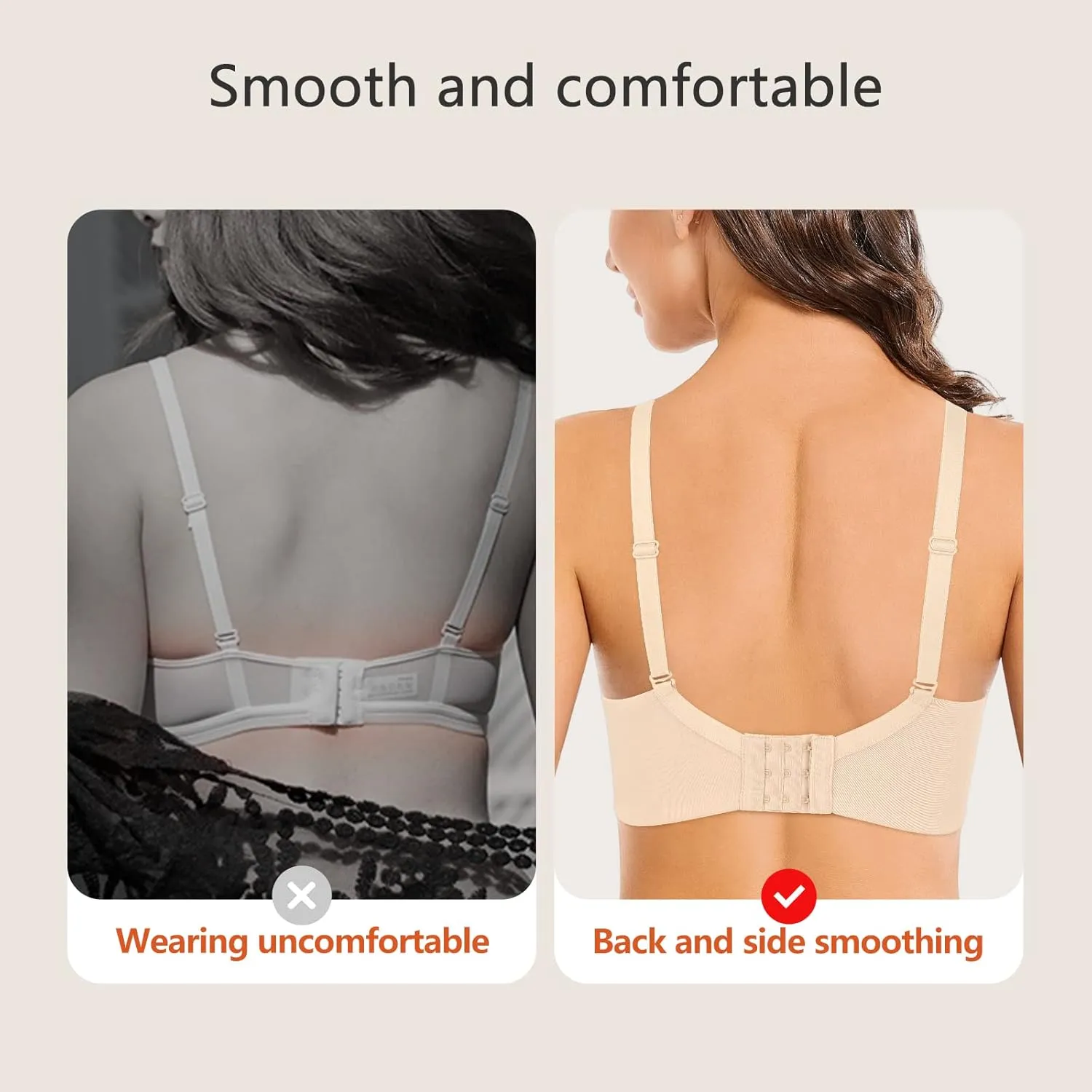 Women's Push Up Bra Add 2 Cup Sizes Super Deep V Plunge Padded Bra Comfort Support Underwire Back Smoothing Bras