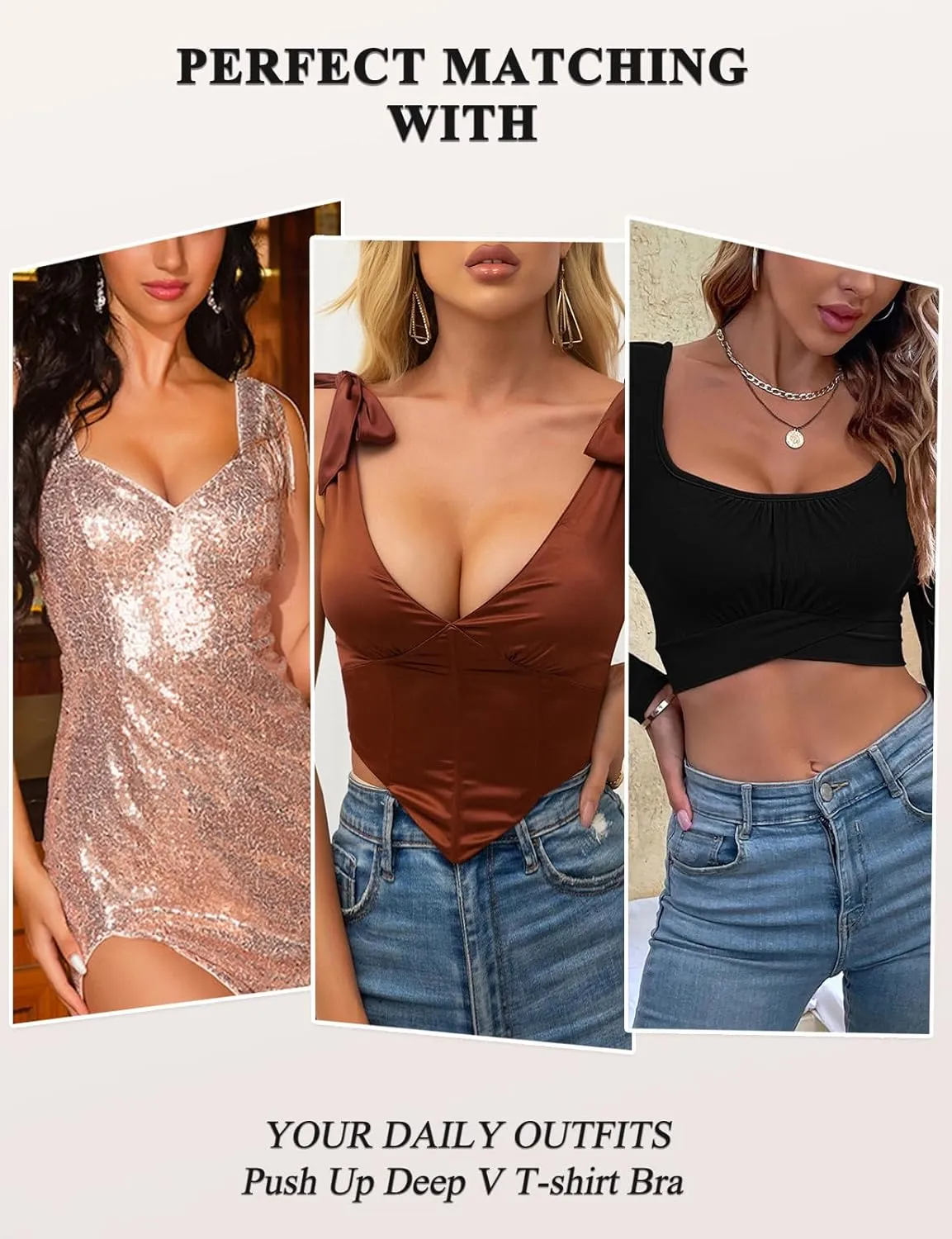 Women's Push Up Bra Add 2 Cup Sizes Super Deep V Plunge Padded Bra Comfort Support Underwire Back Smoothing Bras