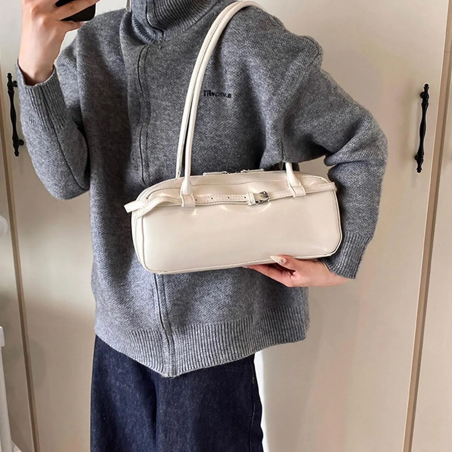 Women's Retro Armpit Top Handle Autumn Winter Shoulder Bag, Black, 14.5x32.5x9cm/5.71x12.80x3.54''
