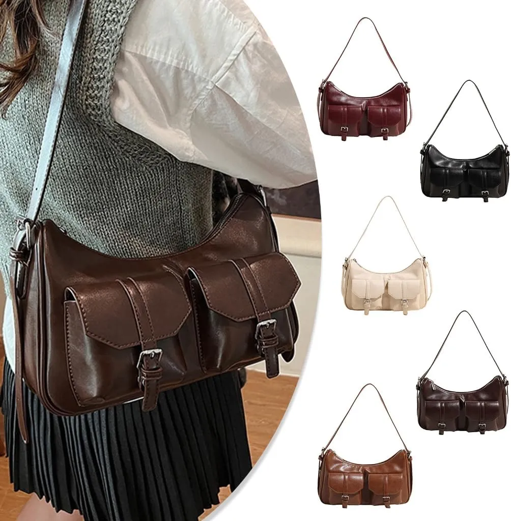 Womens Retro Shoulder Bag Purse Commuting Bag PU Leather Crossbody Bag Korean Styles Armpit Bag Multi-Pockets Handbags