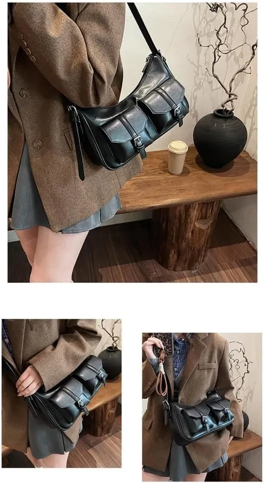 Womens Retro Shoulder Bag Purse Commuting Bag PU Leather Crossbody Bag Korean Styles Armpit Bag Multi-Pockets Handbags